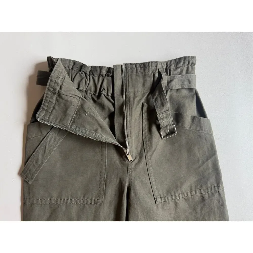 Banana Republic Women's Dark Olive Cotton-linen Blend Paperbag Pants Size 4P